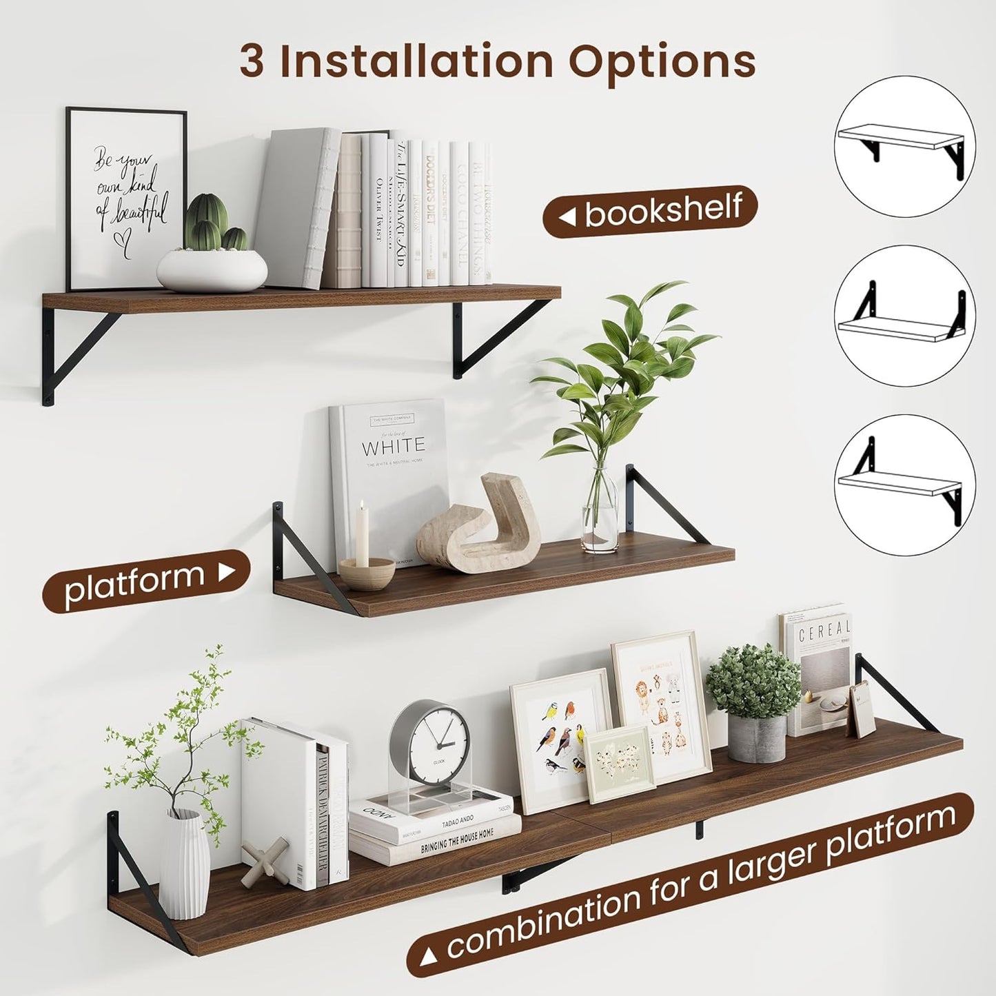 Axeman Deep Floating Shelves for Wall - 30 Inch Wide x 10 Inch Deep Floating Shelves Set of 2 -Walnut Wide Wall Shelves for Living Room Bathroom Bedroom