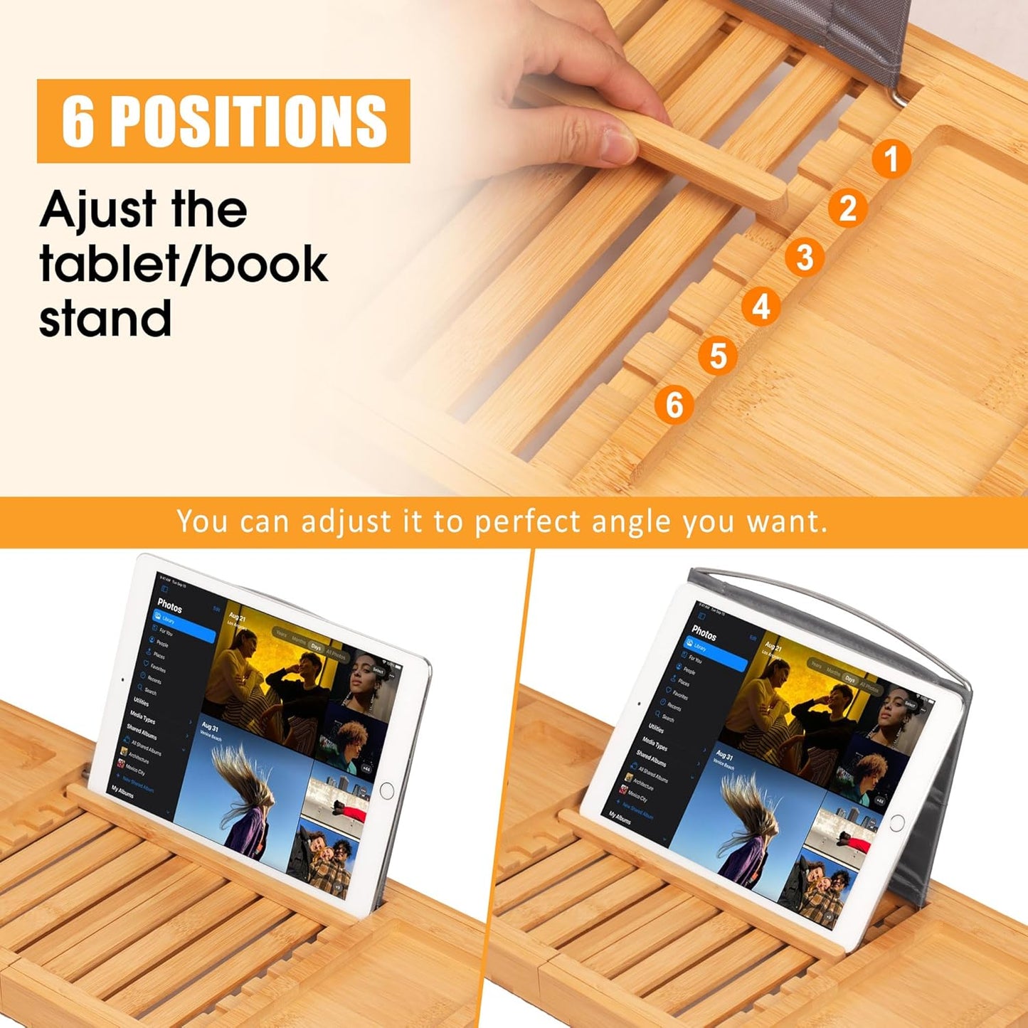 Artmalle Luxury Bathtub Caddy Tray for Tub - Foldable Bamboo Bath Table Tray with Book and Wine Glass Holder, Expandable Bathroom Accessories for Spa or Reading Lite Style