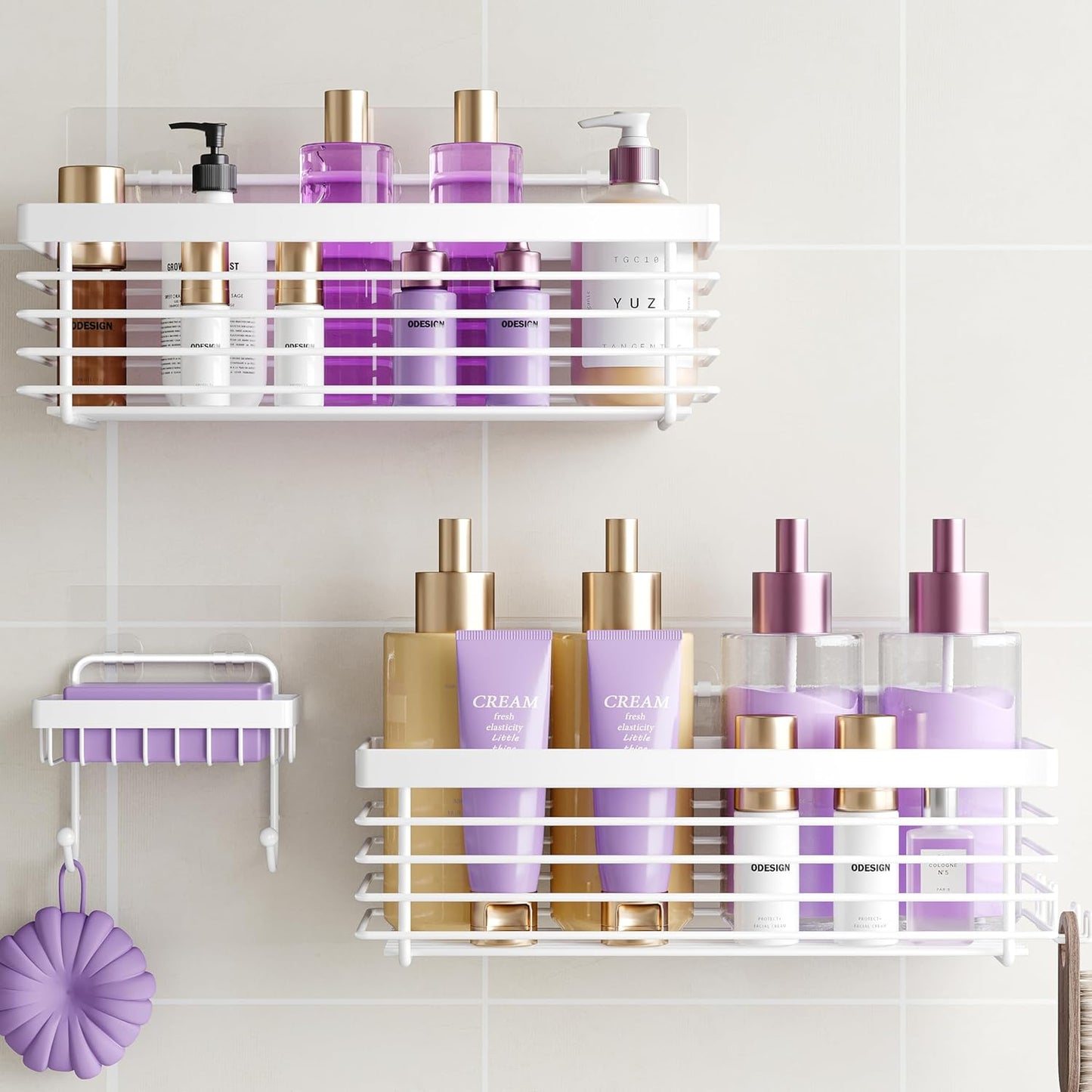 ODesign Shower Caddy 3 Pack SUS304 Stainless Steel-No Drilling-Shower Bathroom Shelves Rack,Rustproof Wall Mounted,Adhesive Shower Shelf Basket Organizer-White