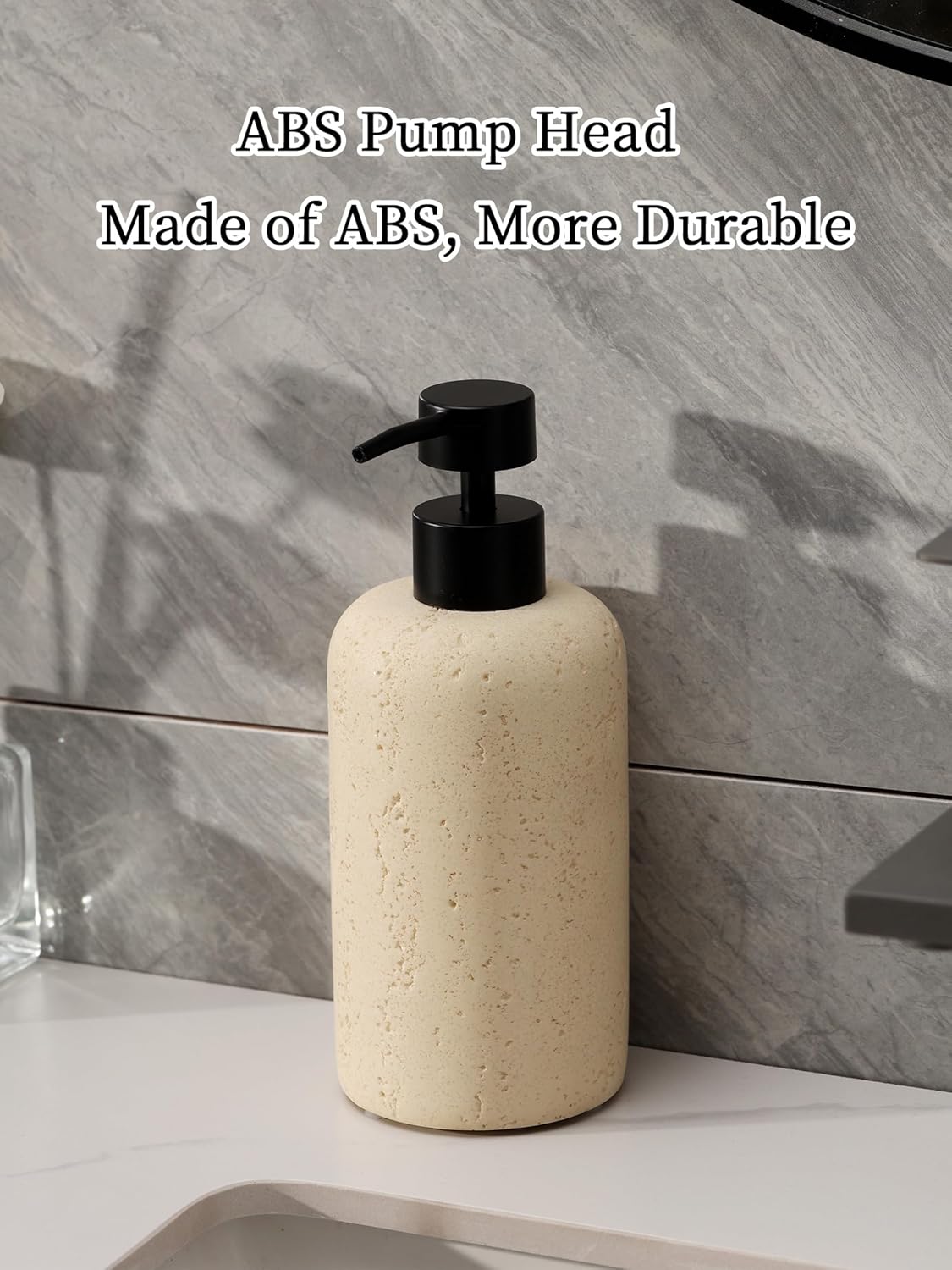 Soap Dispensers 340ML 11OZ, 2PCS Luxurious Hand Dish Shampoo Lotion Soap Dispenser Jar, Travertine Soap Pump Bottles for Kitchen Bathroom Countertop (Faint Yellow)