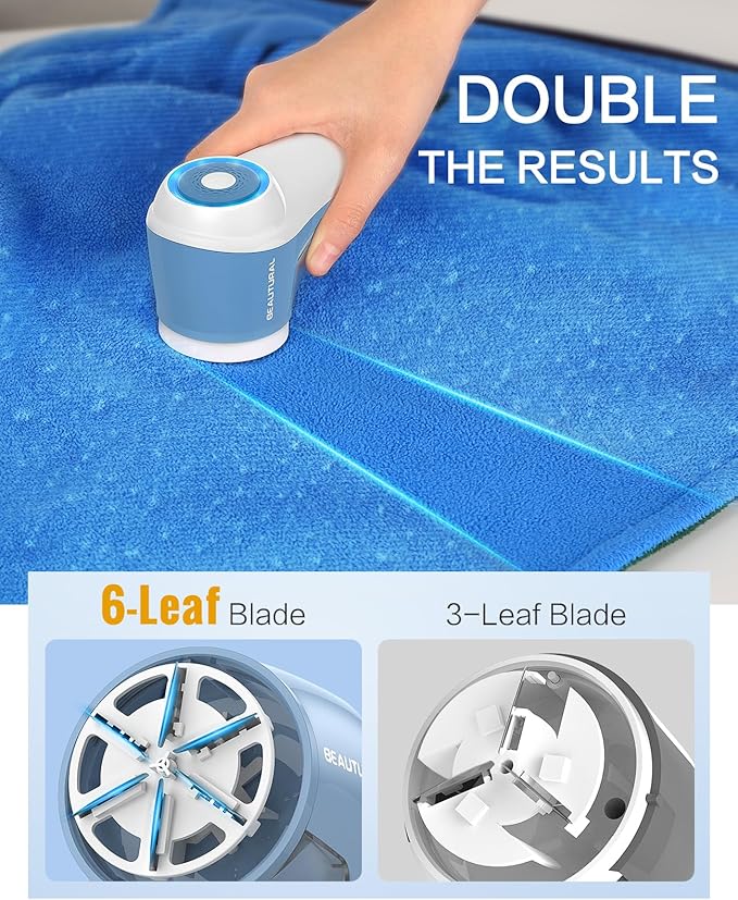 BEAUTURAL Fabric Shaver, Rechargeable Lint Remover for Clothes, Electric Lint Shaver with 6-Leaf Blades, Sweater Shavers to Fuzz, Lint Balls, Pillings, Bobbles for Clothes and Furniture