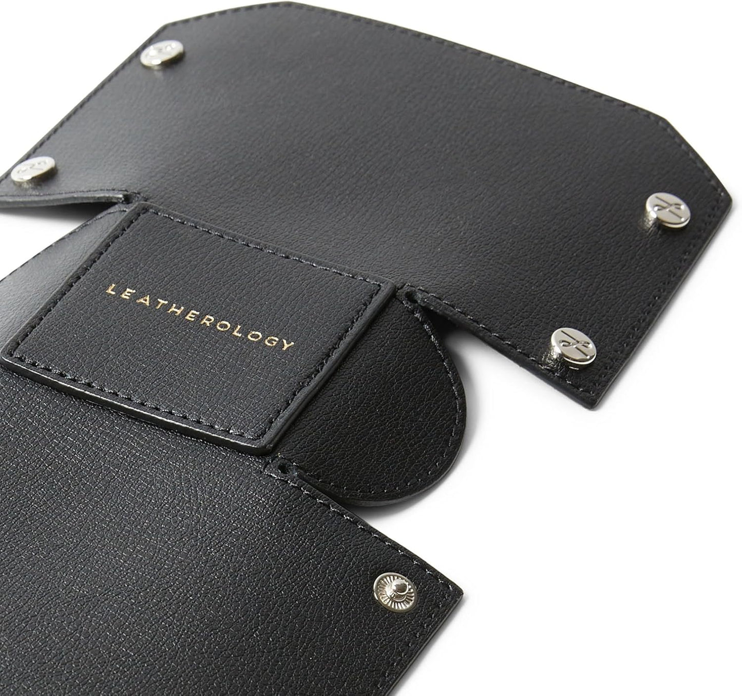 Leatherology Premium Black Modern Pencil Cup – Leather Desk Organizer with Snap Construction, Lays Flat for Travel, Minimalist Portable Design with Suede Interior