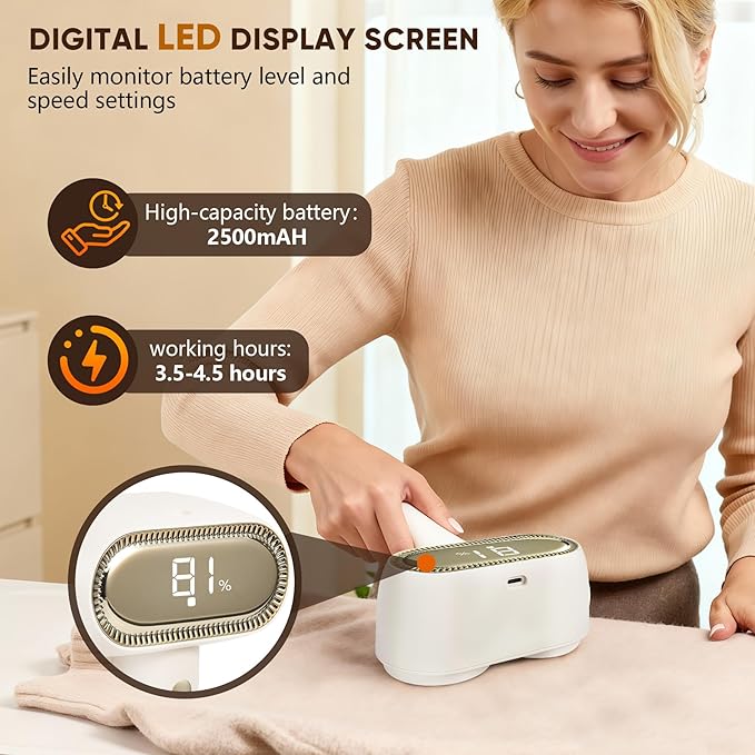 Dual-Head Lint Shaver, Electric Lint Remover, Lint Remover for Clothes, 6 Leaf Blades Defuzzer, Sweater Shavers to Remove Pilling, Electric Shaver for Clothes Couch Furniture, USB Rechargeable