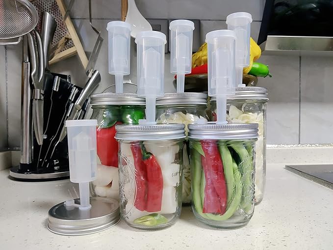 4 Set Fermentation Kit for Wide Mouth Jars,4Pack Glass Weight+ 4 Stainless Steel Fermenting Lids with 4 Airlocks(Jars Not Included)