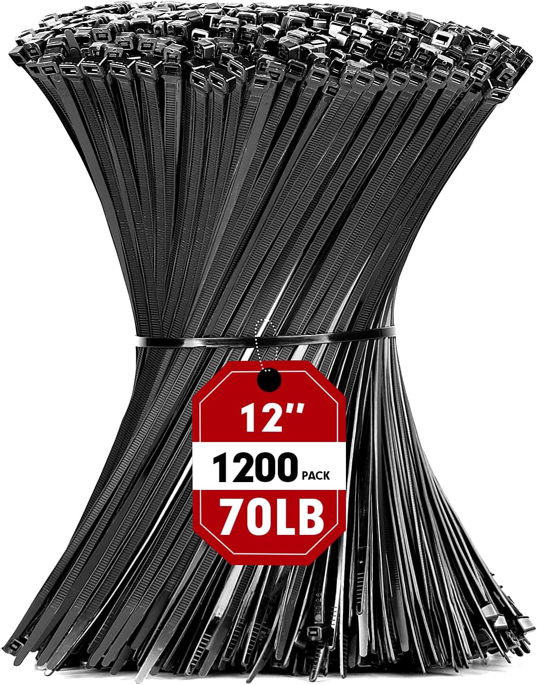 Zip Ties, RAZCC 1200pcs Black Cable Zip Ties 12 Inch, Heavy Duty Plastic Wire Ties with 70lb Tensile Strength, Self-Locking Black Nylon Tie Wraps for Indoor and Outdoor