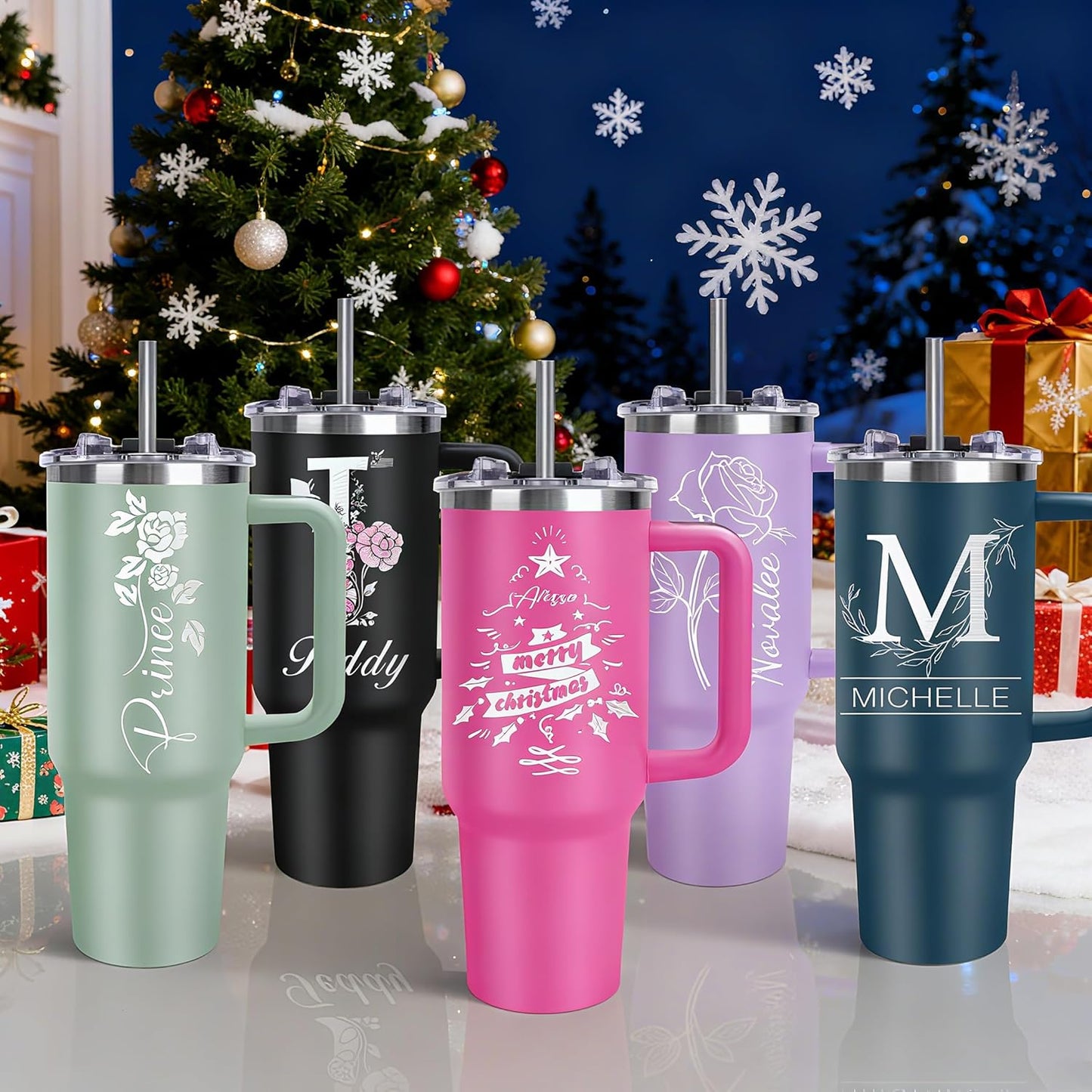 Personalized Tumblers with Engraved Name, Personalized Birthday Gifts for Men Women, Custom 40oz Stainless Steel Coffee Tumbler with Lids and Straws, Custom Travel Cup (40oz Engraved Tumbler)