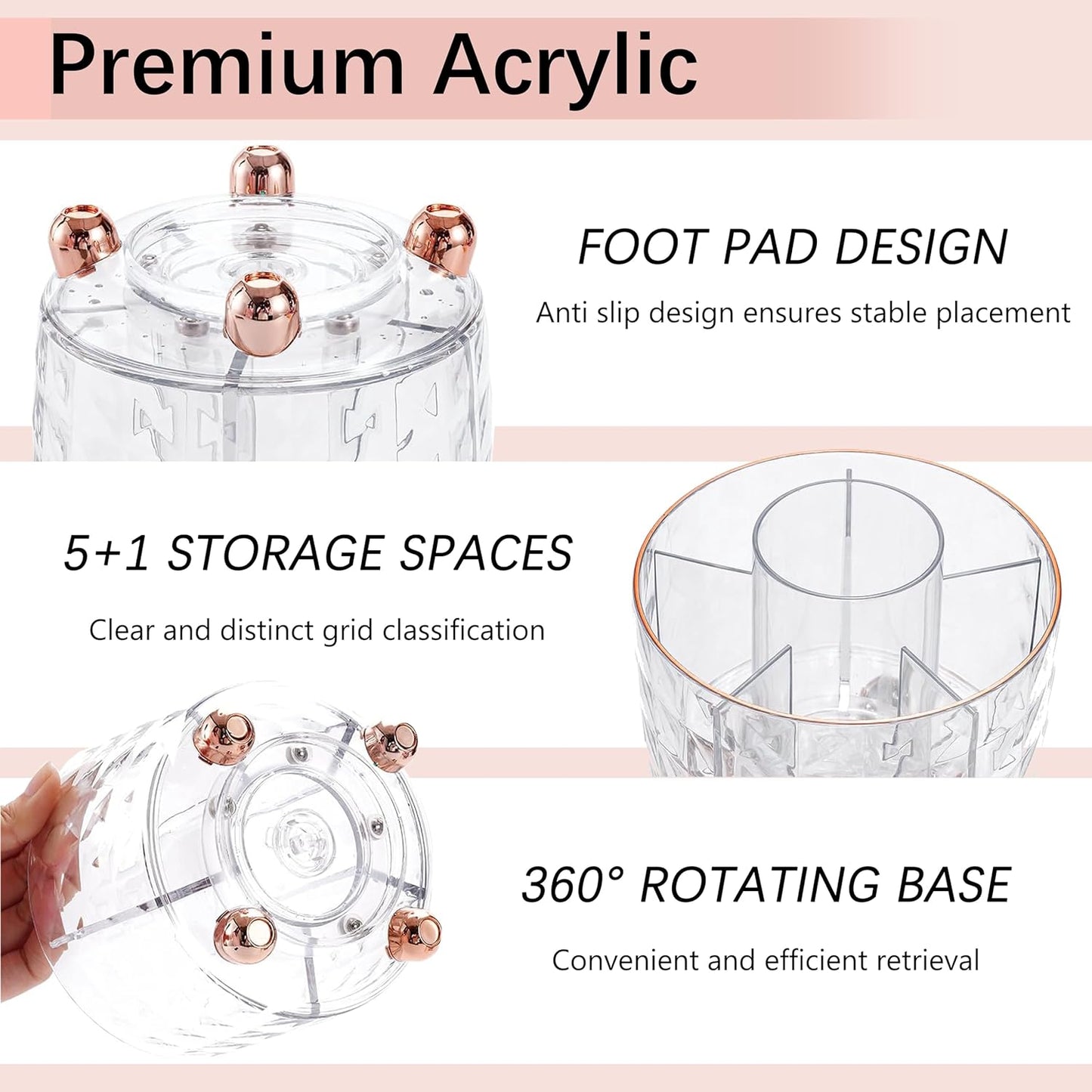 Rose Gold Desk Accessories, Office Supplies Desk Organizers 360°Pen Holder Acrylic Stapler Set, Phone Holder, Ballpoint Pen, Scissor, Binder Clips, Ruler, Transparent Glue, Sticky Note and Staples.