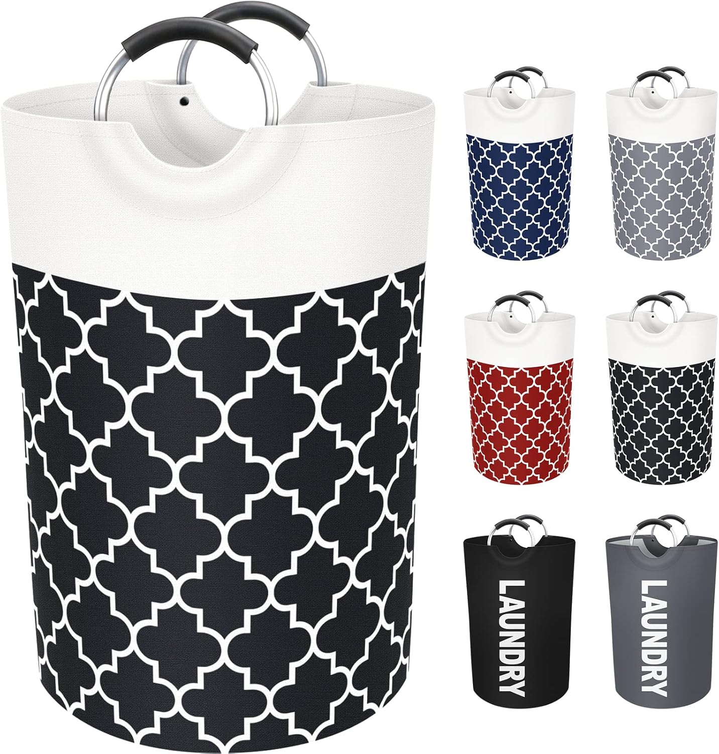 Large Laundry Basket Laundry Hamper Bag Washing Bin Clothes Bag Collapsible Tall with Handles Waterproof Travel Bathroom College Essentials Storage for College Dorm, Family (Black) 75L