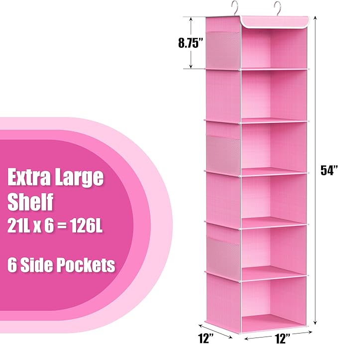 Simple Houseware 6 Shelf Hanging Closet Organizer, Pink