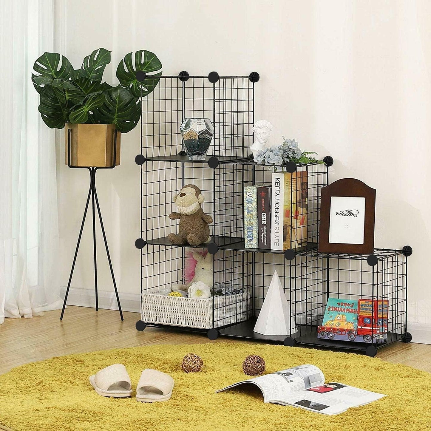 TUMUCUTE Wire Cube Storage Organizer, Metal Storage Shelves Bookshelf, Stackable Modular Closet Organizer for Bedroom Living Room, Office,Storage Shelves（6-Cube，Black）