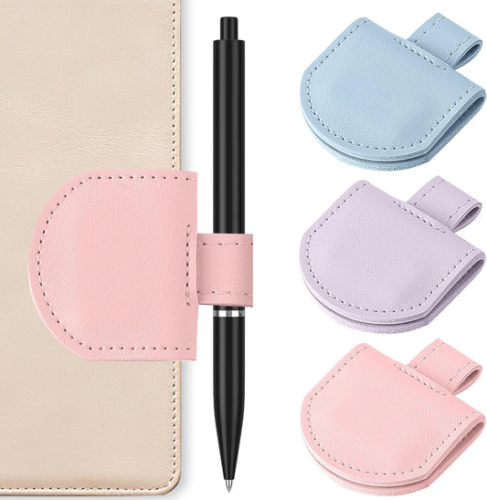 Magnetic Pen Loop Holder, Pencil Holder for Notebooks, Journals, Calendars, PU Leather 3 Pack