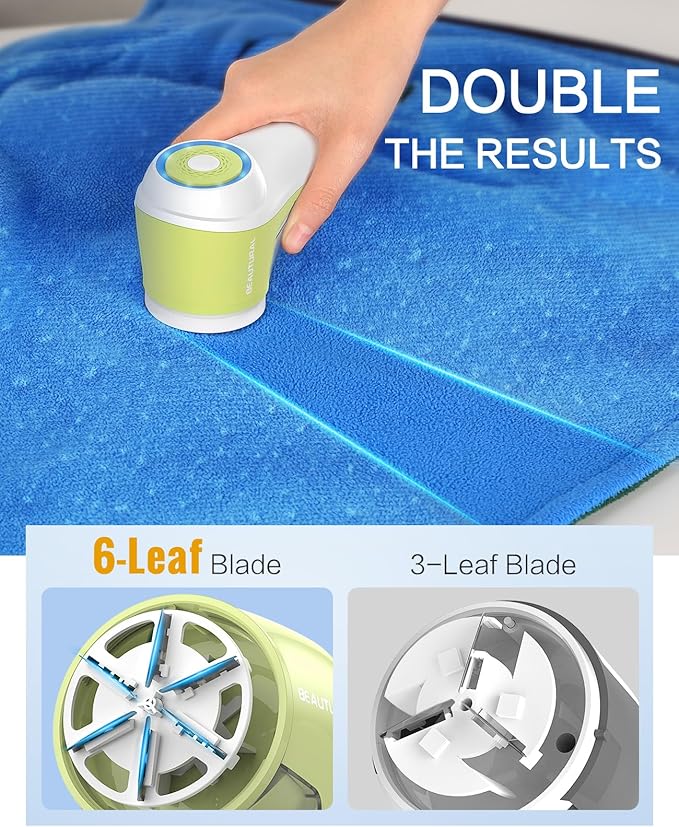 BEAUTURAL Fabric Shaver, Rechargeable Lint Remover for Clothes, Electric Lint Shaver with 6-Leaf Blades, Sweater Shavers to Fuzz, Lint Balls, Pillings, Bobbles for Clothes and Furniture