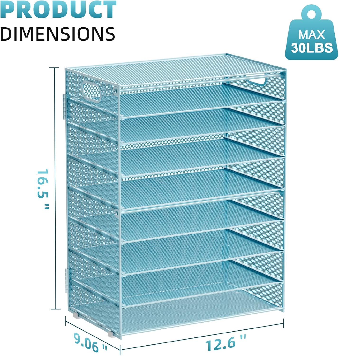 Marbrasse Paper Organizer Letter Tray, 9 Tier Mesh File Organizer with Handle, Paper Sorter Desk Organizer for Home Office Supplies - Blue