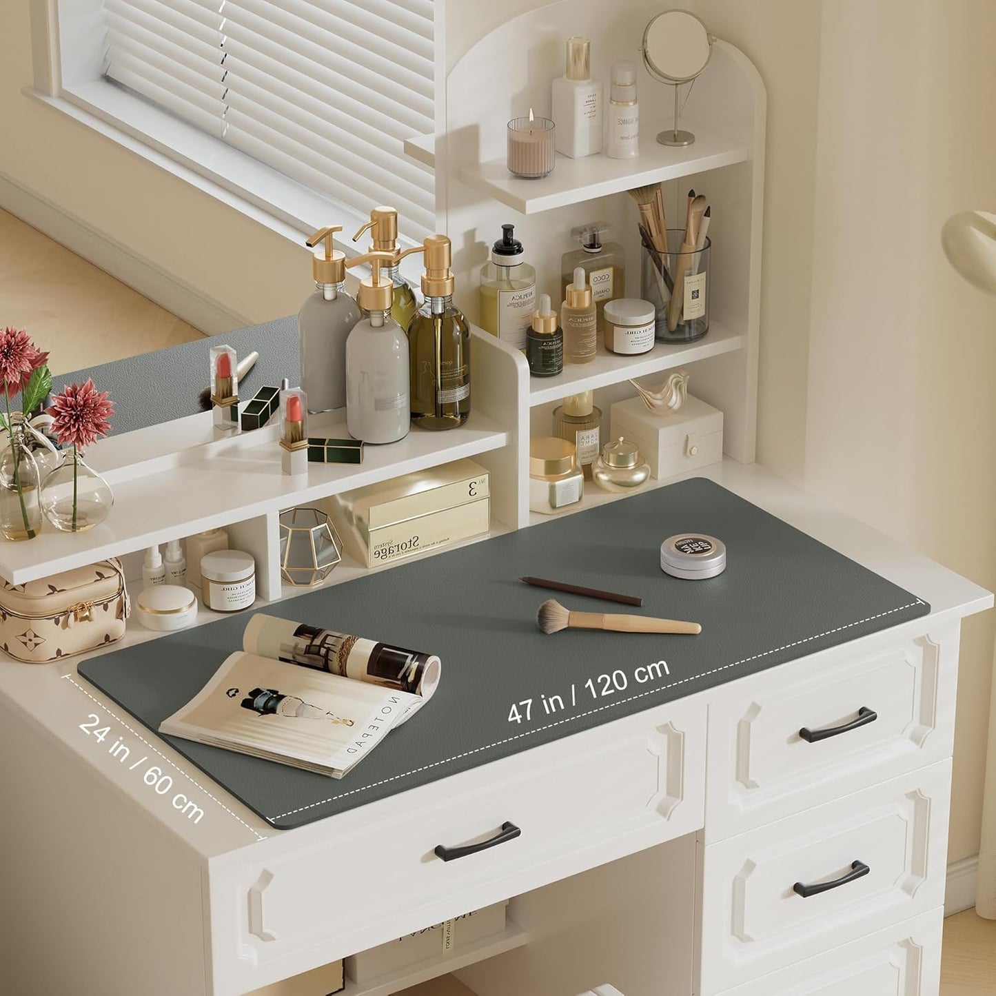 Aothia Leather Desk Pad Protector, Office Desk Mat, Large Mouse Pad, Laptop Desk Pad, Non-Slip PU Leather Desk Blotter, Waterproof Desk Writing Pad for Office and Home (Jungle Green, 47" x 24")