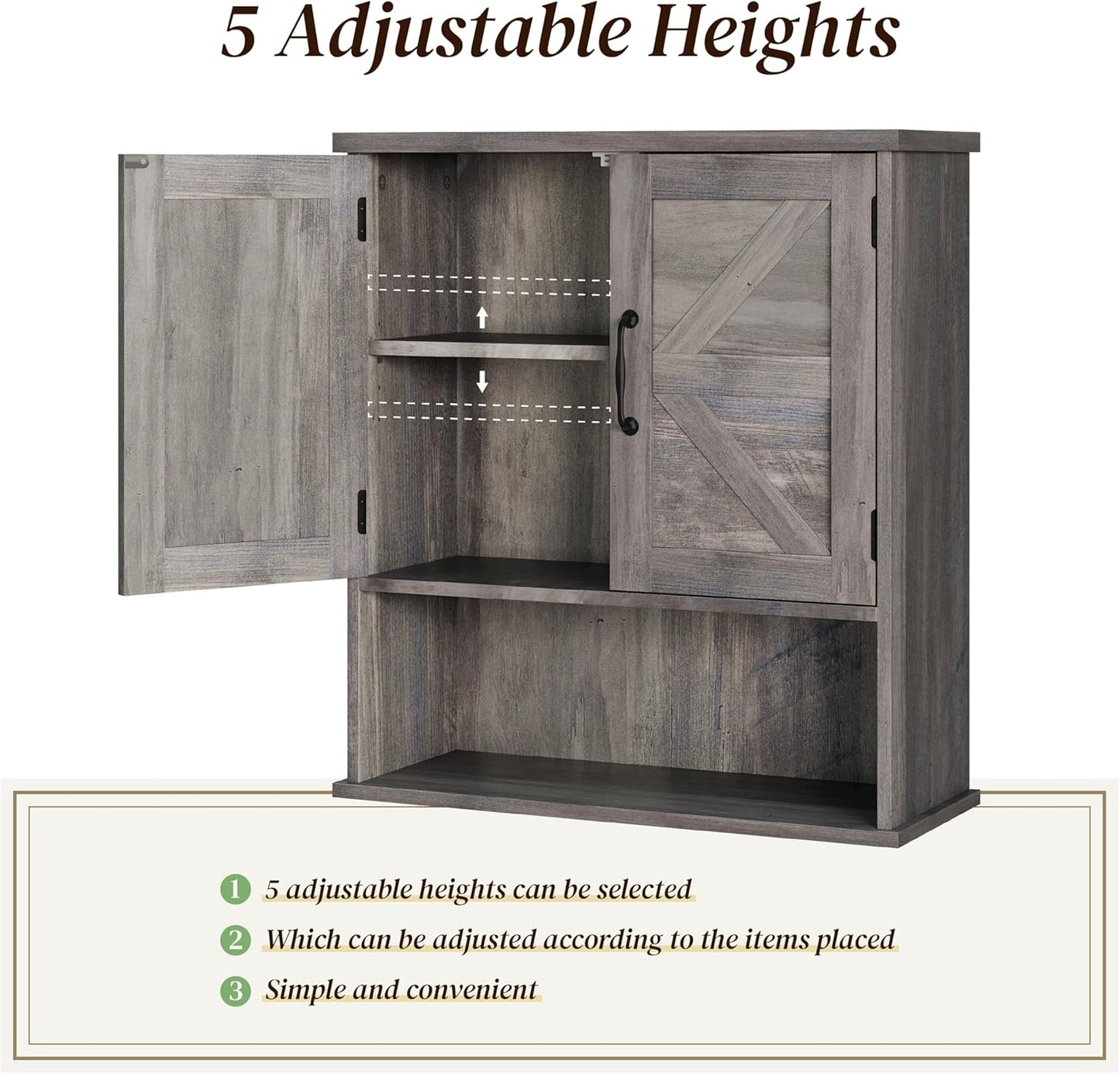 Smuxee Farmhouse Wall Mounted Cabinet, Washed Grey Small Medicine Cabinet with Adjustable Shelf, Suitable for Bathroom, Living Room, Laundry Room