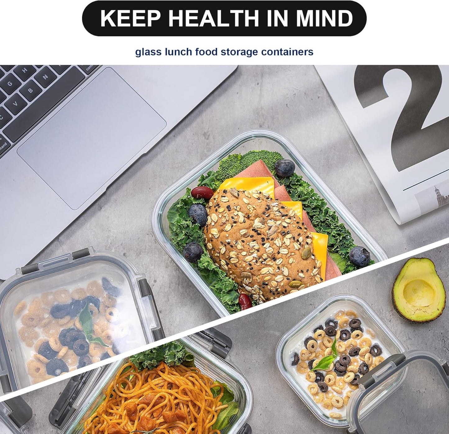 Glass Food Storage Containers with Lids Airtight, Glass Meal Prep Containers for Lunch Food, Container Set, Easy to Open& Close/Microwave,Oven,Freezer,Dishwasher Safe/Leak-Proof（20 Pieces）