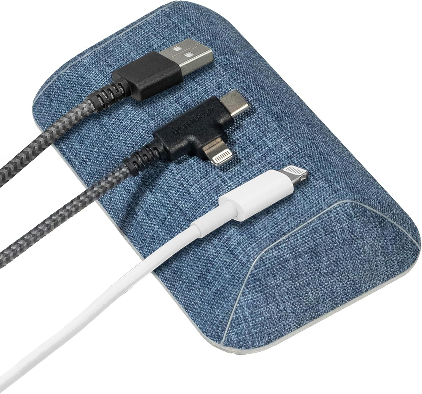 Smartish® Magnetic Cord Holder - Bigger Cable Wrangler Organizer with Magnet Clips for Charger Management on Desktop, Nightstand, or Side Table - Holds 6+ Cables - Blue Jeanie