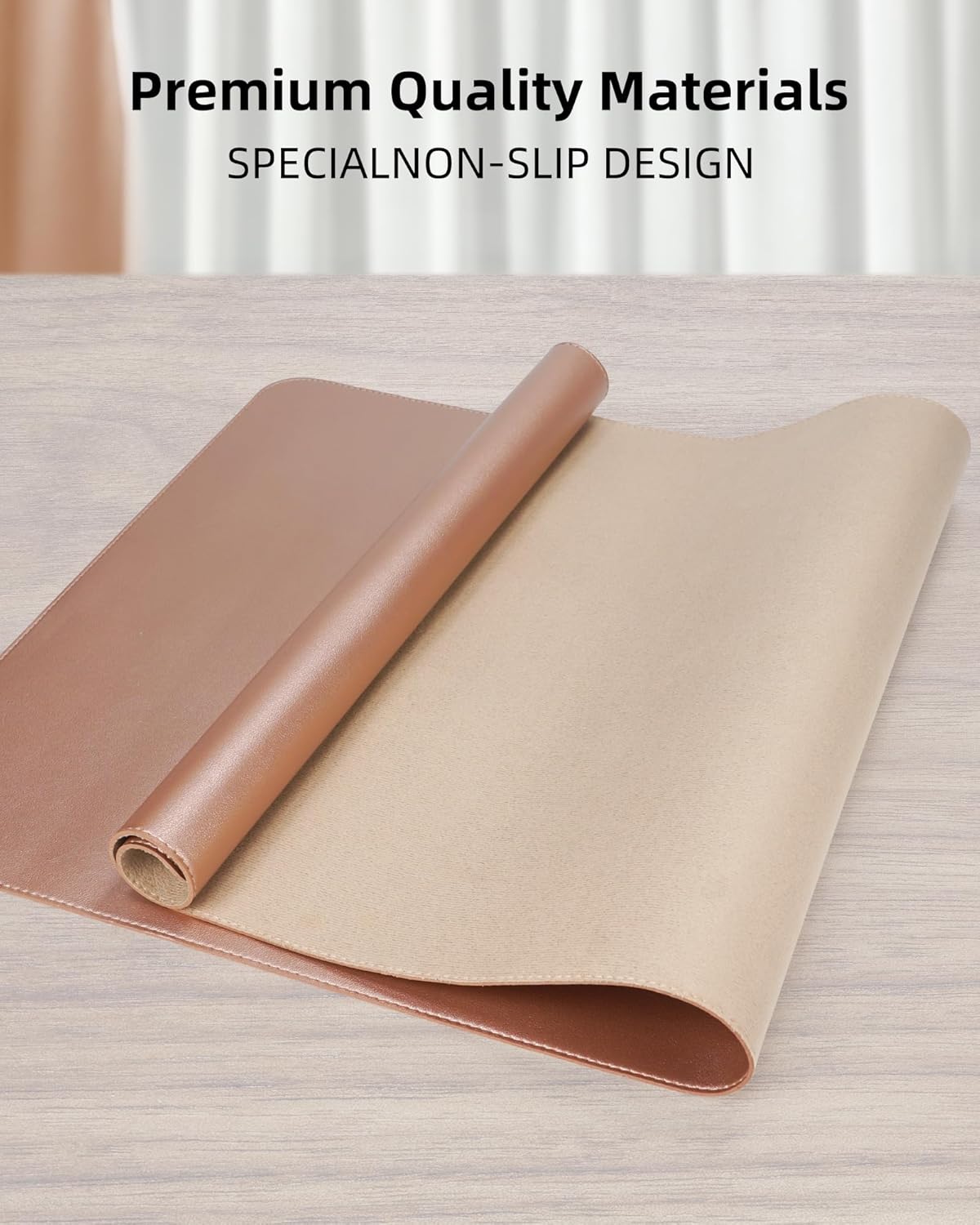 Large Desk Mat - 48" x 17"Leather Desk Pad Protector, Office Desk Mat, Non-Slip PU Leather Large Mouse Pad, Waterproof Desk Blotter Mat, Desk Cover for Office and Home (Champagne Gold)