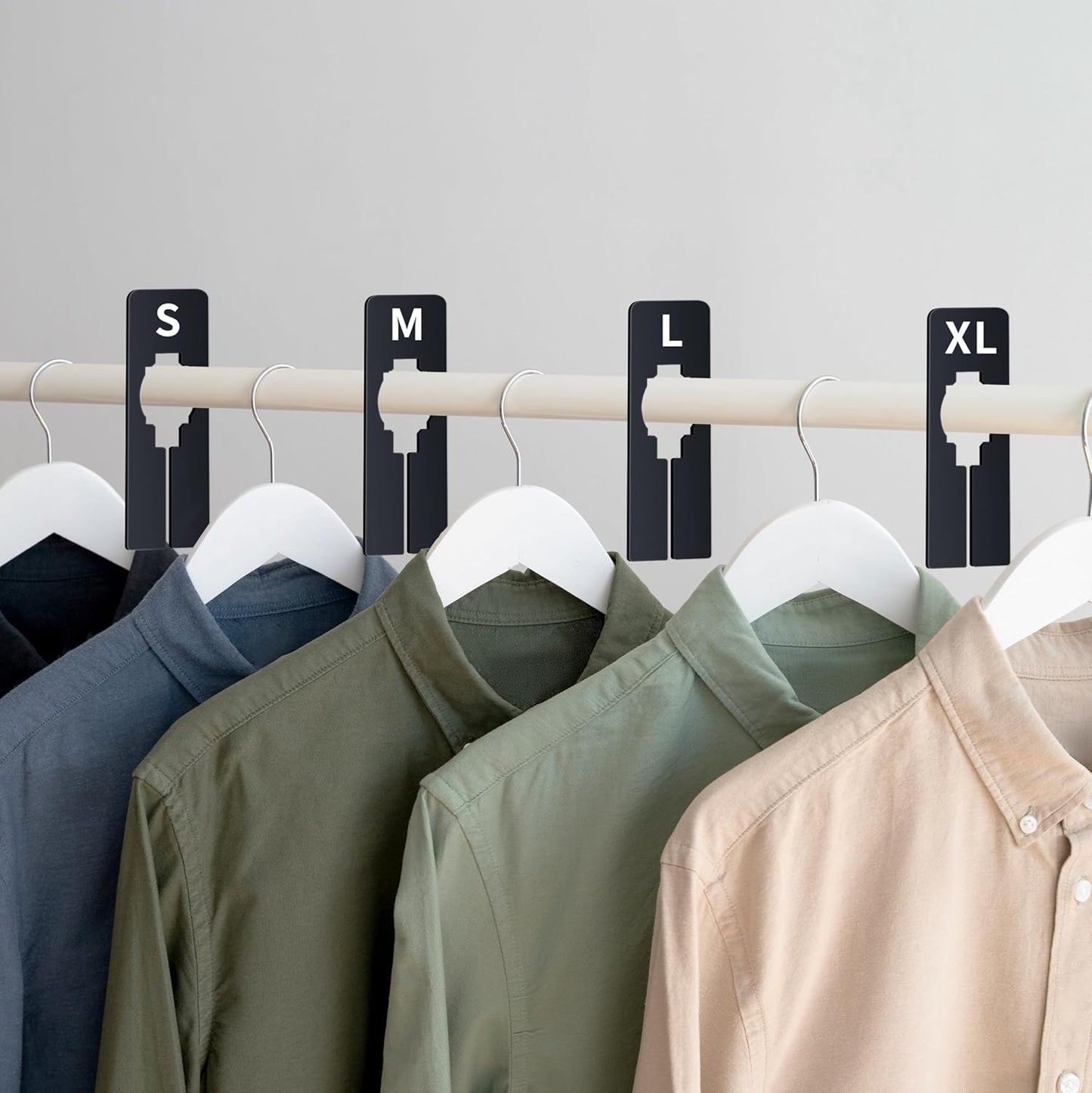 Vantasii 40 Pack Rectangular Black Plastic Clothing Size Closet Rack Dividers Hangers, Preprinted in 8 Sizes XXS, XS, S, M, L, XL, XXL, XXXL (2.5”x 5”, Inner Diameter 1.38”)