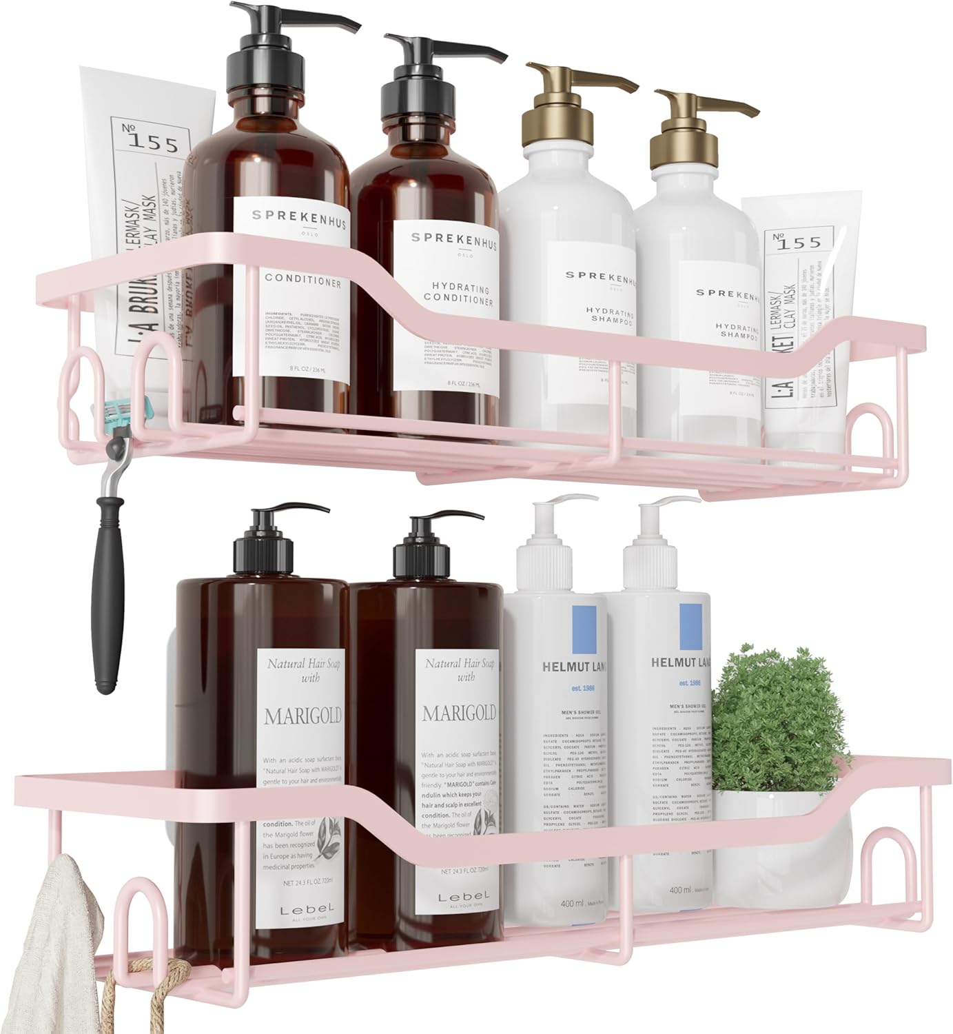 Kitsure Shower Caddy Large - Adhesive Shower Organizer, Stainless Steel Shelf for Inside Shower, No Drill Bathroom Organizers and Storage, Home Decor Accessories, 2 Pack, Pink