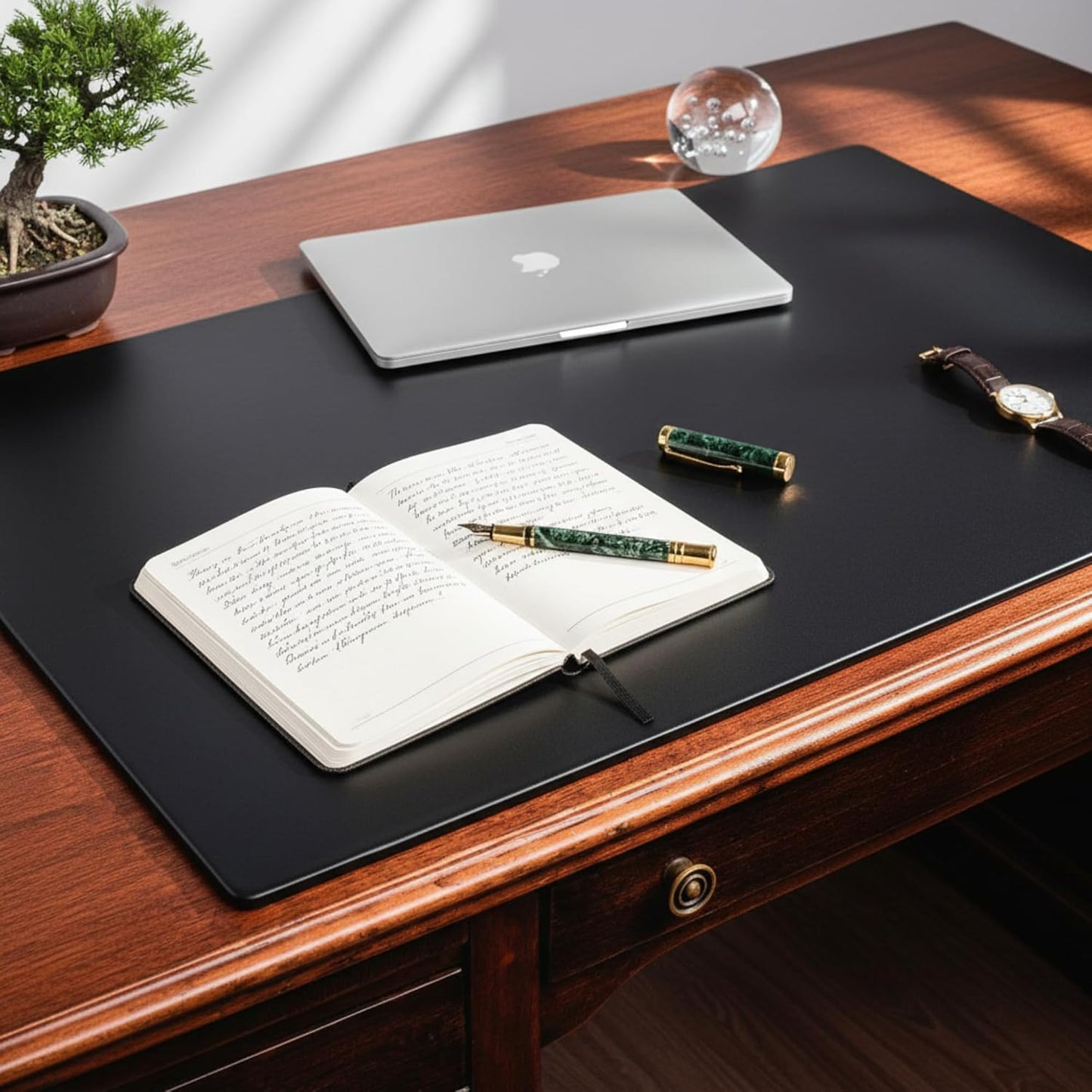 Dacasso Pad Without Side Rails Luxury Leather Blotter for Writing-Executive Desk Surface Protector, 34” x 20”, Black