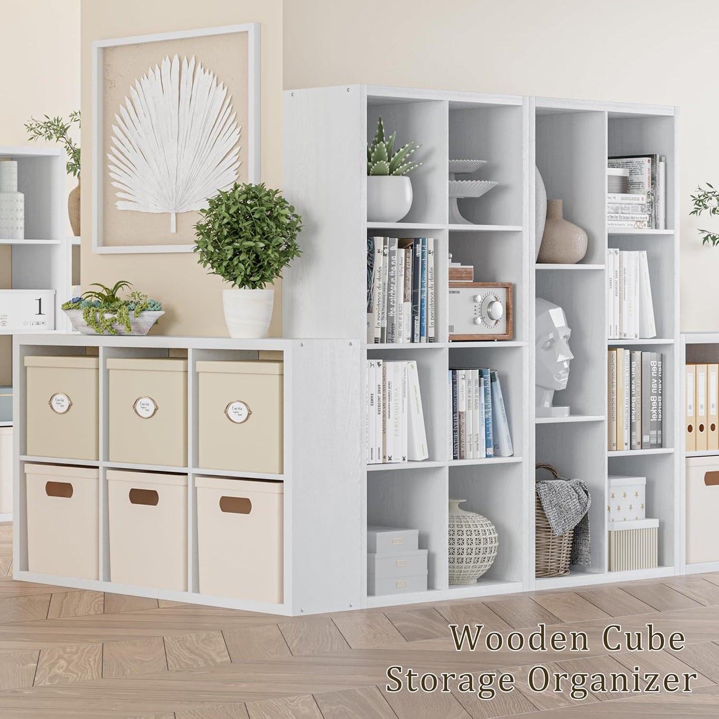 Cube Storage Organizer Bookcase, Decorative 11 inch Open Back Cubical Shelf with Thickened Border, Display Bookshelf for Living Room, Home Office, Sturdy Room (White, 6 Cube)