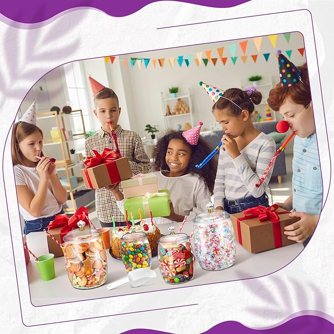 Nuogo 4 Pcs Plastic Candy and Cookie Jars with Lids Clear Cookie Container Candy Jars Large Airtight Apothecary Storage Organization for Wedding Home Kitchen Bar(42/64/90 oz)