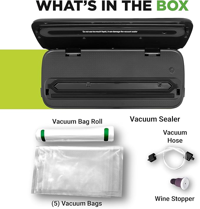 NutriChef Automatic Vacuum Air Sealing System for Food Preservation with Starter Kit, Compact Design, Lab Tested, Dry & Moist Food Modes with Led Indicator Lights, Black