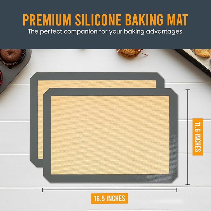 Silicone Baking Mat, Reusable Silicone Baking Sheet Liner for Oven for Bread, Dough, Macaron, Cookie Cooking Liners for Kitchen Counter Bakery Supplies (Baking Mat, 3 Half Sheets)