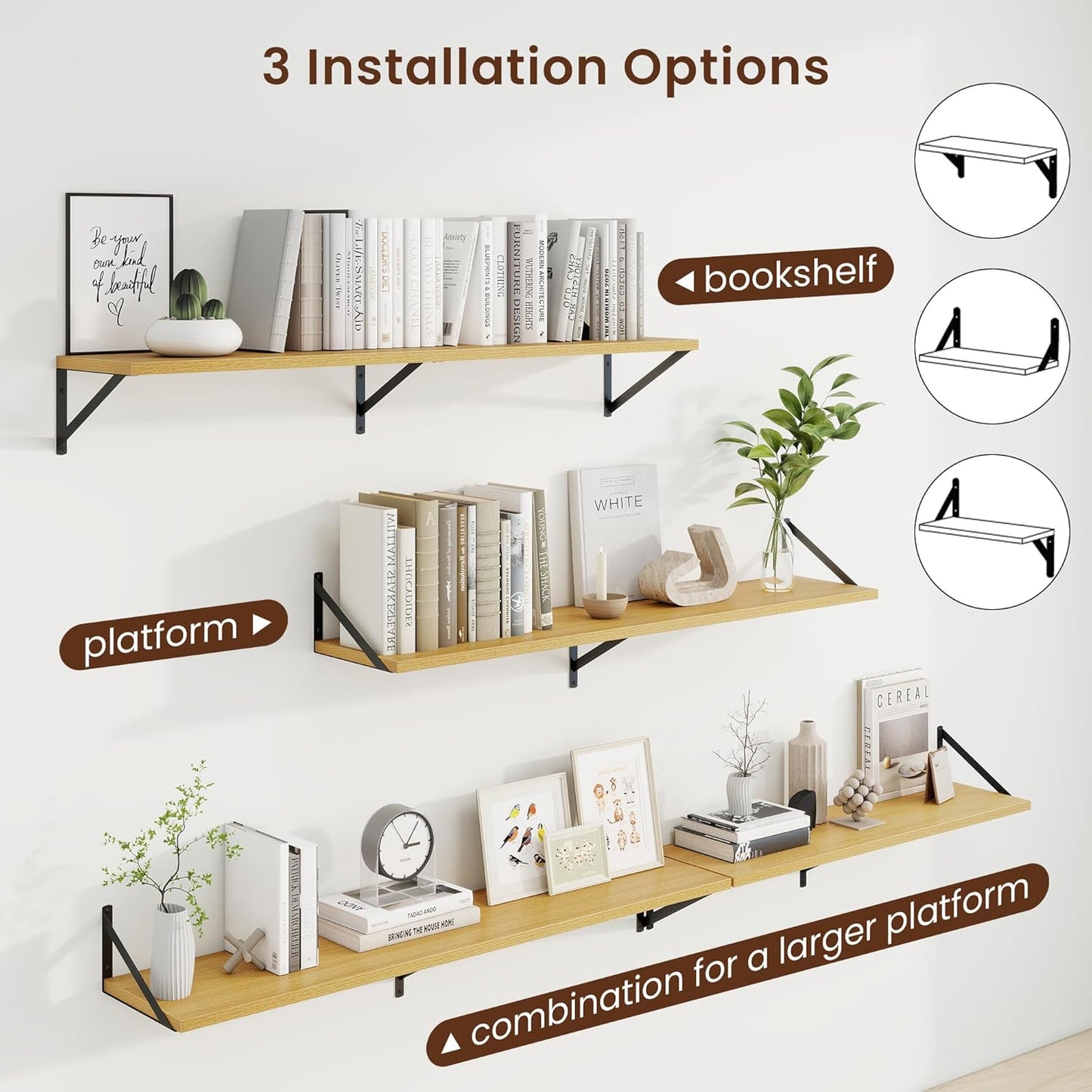 Axeman Deep Floating Shelves for Wall - 48 Inch Wide x 10 Inch Deep Floating Shelves Set of 2 -Oak Wide Wall Shelves for Living Room Bathroom Bedroom