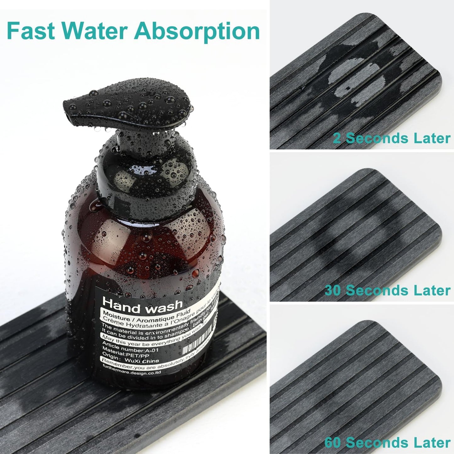 Diatomite Stone Sink Tray Drying Mat for Kitchen Sink Bathroom Counter Trays Diatomaceous Earth Dish Water Absorbing Stone Quick Dry Soap Tray Dispenser Holder Black Bathroom Decor Accessories