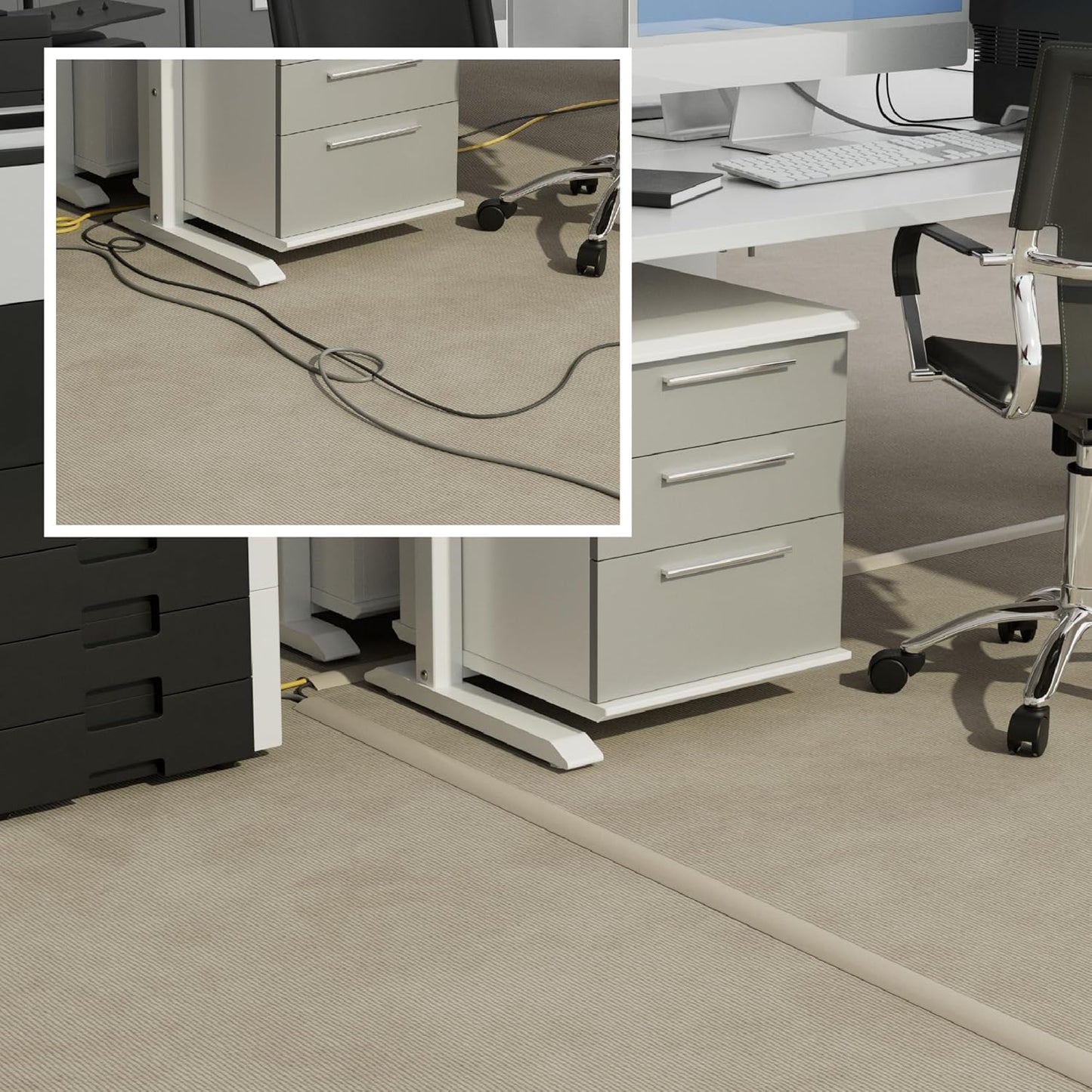 D-Line 30ft Floor Cord Cover, Floor Cable Protector, Extension Cord Cover, Protect Wires & Prevent Cable Trips, Cable Management Solution - Cord Cavity = 0.63" (W) x 0.31" (H) - Beige