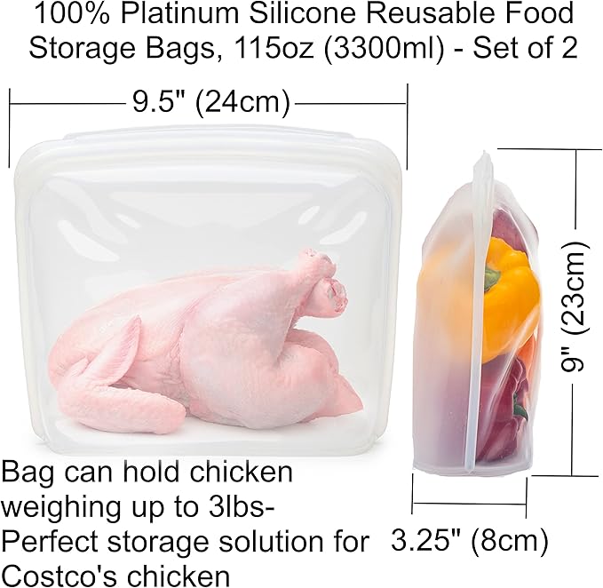 Elkanah Extra Large 116fl oz Silicone Bags Reusable Freezer Bags Silicone Gallon Bag Food Storage Bag Oven Bags Sous Vide, Microwave, Oven & Dishwasher safe