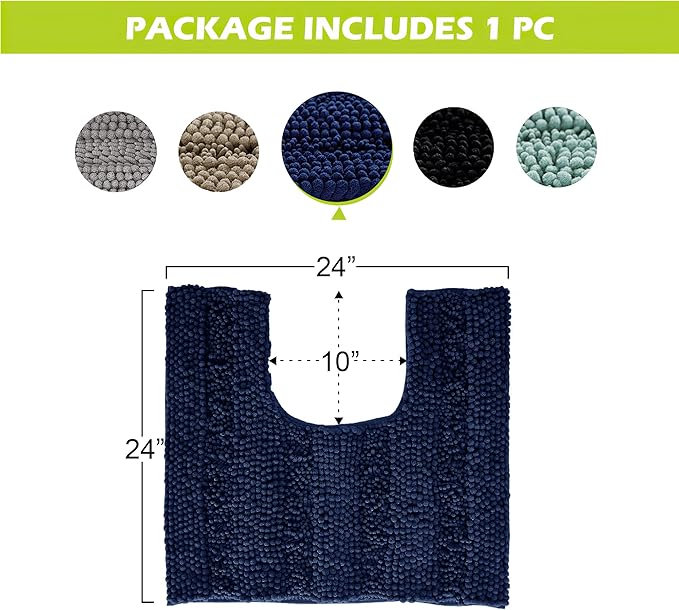 KGORGE Bathroom Rug Mat Water Absorbent Soft Rug, U - Shaped and Washable Mat for Tub, Shower and Bath Room (1 pc, 24" x 24", Navy Blue)