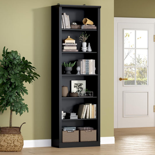 75" Tall Bookshelf, 6-Tier Floor Standing Bookcase with Adjustable Shelves, 24" Wide Open Storage Shelf, Modern Display Organizer for Home Office, Living Room, Bedroom, Study