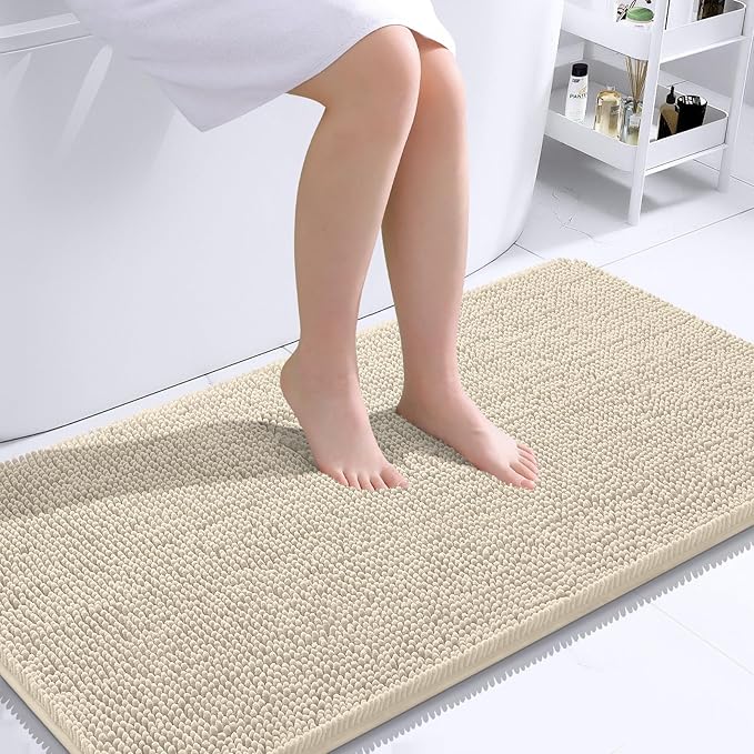 OLANLY Bathroom Rugs 44x24, Extra Soft Absorbent Chenille Bath Rugs, Rubber Backing Quick Dry, Machine Washable Bath Mats for Bathroom Floor, Tub and Shower, Home Decor Accessories, Sand
