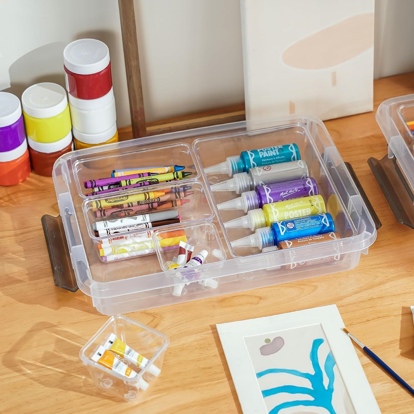 ITYLIFE CITYLIFE 2 PCS Plastic Storage Bins with Removable Tray Portable Craft Storage Box with Snap Clip Stackable Plastic Compartment Organizer Box for Jewelry, Widgets, Bead Organizer, Art Supply