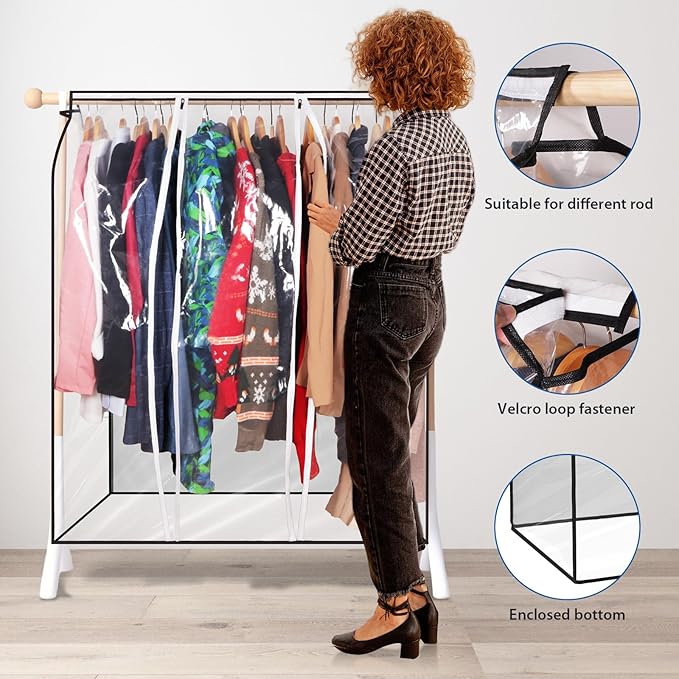 Zilink 43" Clear Hanging Garment Bags for Closet Storage Extra Large Clothes Storage Bag Bottom Enclosed Winter Clothes Storage with 2 Zippers Clothes Protector for Suits,Coats,Shirts,Sweaters