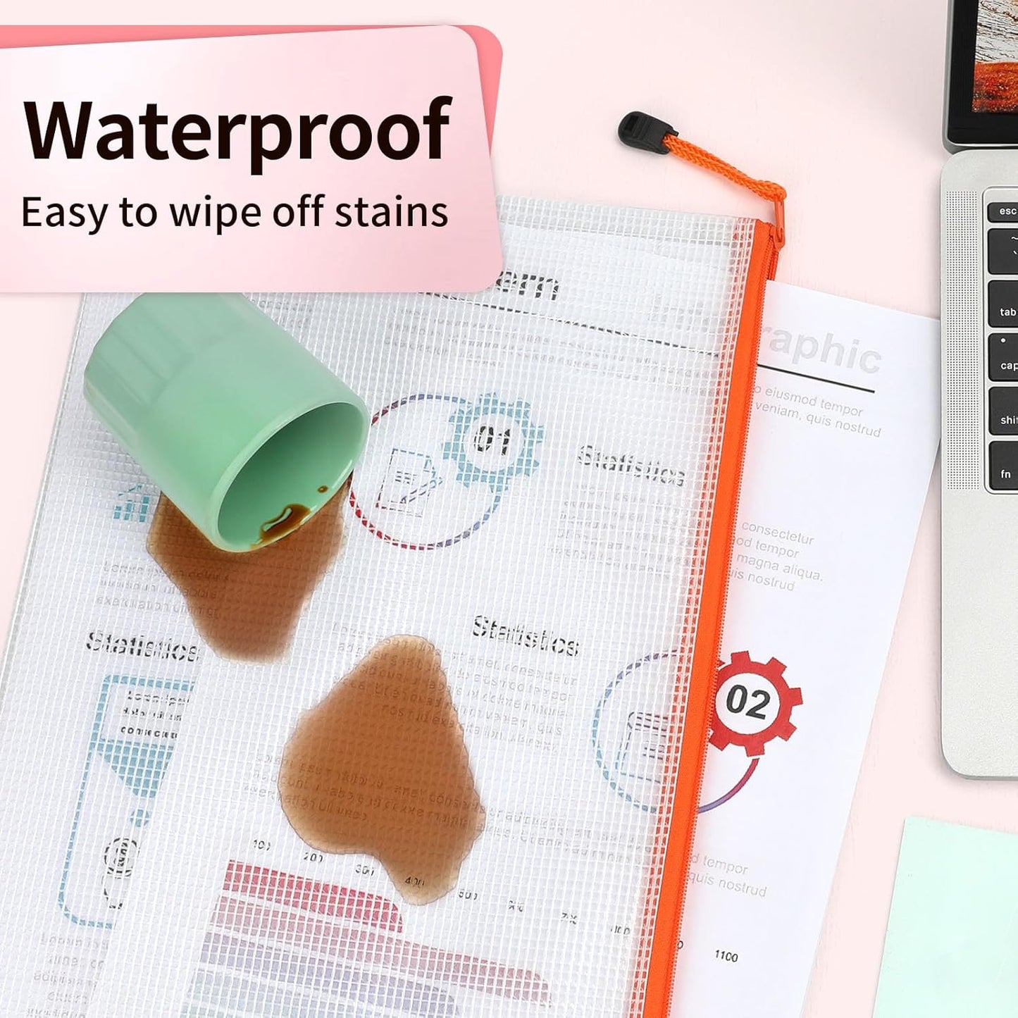 Umriox Mesh Pouch, 14.9x11.0 in (12 Colors, 12 Packs), Extra Large Waterproof Zipper Bags for Office Supplies, Puzzles, Board Games & Cross Stitch Projects