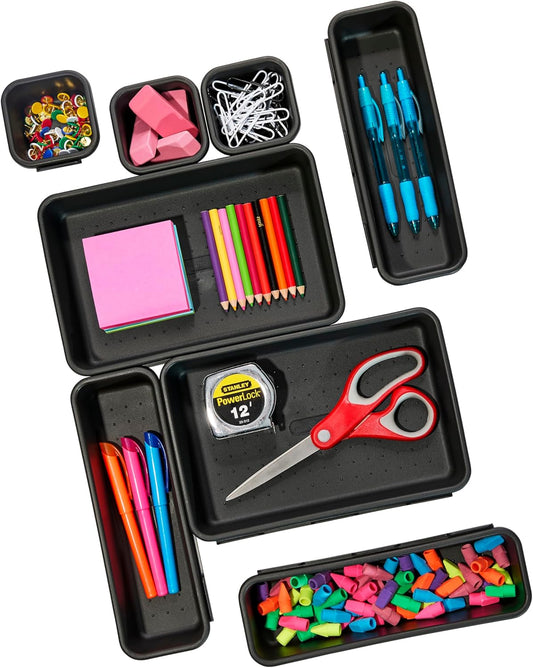 Madesmart 8-Piece Interlocking Bin Pack for Drawer Organization, Plastic Interlocking Junk Drawer Organizer Tray, Granite