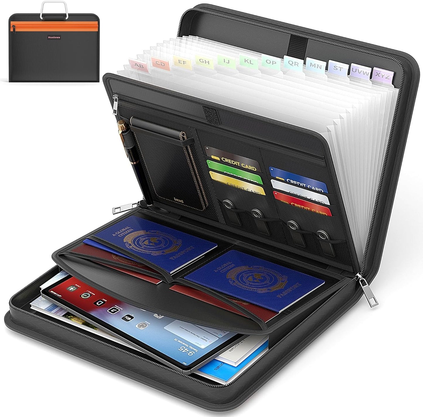 Fireproof Accordion File Organizer with 13 Pocket, Document Organizer with Handle & Labels, Expanding File Folder Multi-Layer Portable Home Travel Storage for Letter A4 Files and More