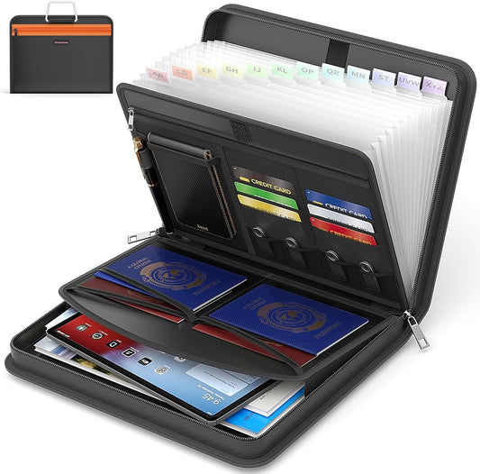 Fireproof Accordion File Organizer with 13 Pocket, Document Organizer with Handle & Labels, Expanding File Folder Multi-Layer Portable Home Travel Storage for Letter A4 Files and More