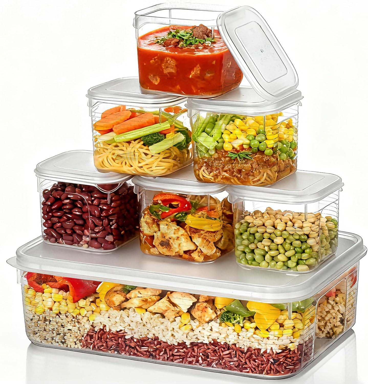 7-in-1 Soup Storage Container Set – 6 Small 6 oz Nesting Containers in 1 Large 32 oz Box, Leakproof & BPA Free, Freezer & Fridge Safe, Meal Prep, Family Kitchen, Lunch & Leftovers Storage