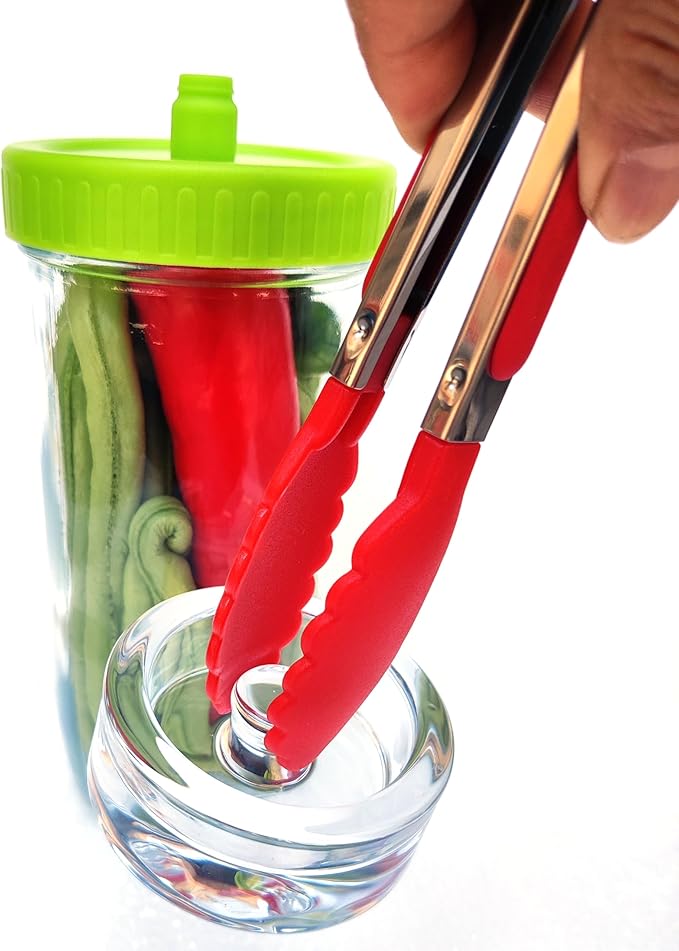 Mason Jar Fermentation kit for Wide mouth Mason Jar with 4 Glass Weight and 4 Fermenter Caps Pickle Pipes -Jars Not Included(Without pounder)