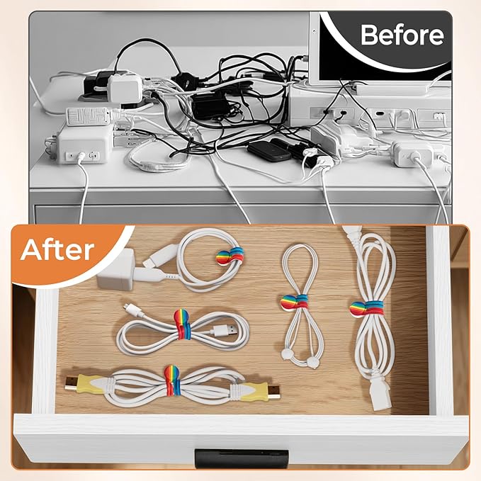 Kanemc Cable Ties Magnetic Cord Organizer Wraps, 8 Pcs Colored Cord Keepers Rainbow Colors Silicone Cable Straps Travel Car Home Office Kitchen Electrical Cable Storage Refrigerator Magnets