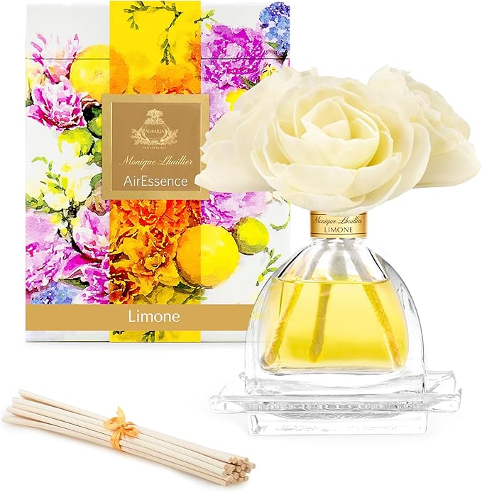 AGRARIA Monique Lhuillier Limone Scented AirEssence Diffuser, 7.4 Ounces with Reeds and Flowers