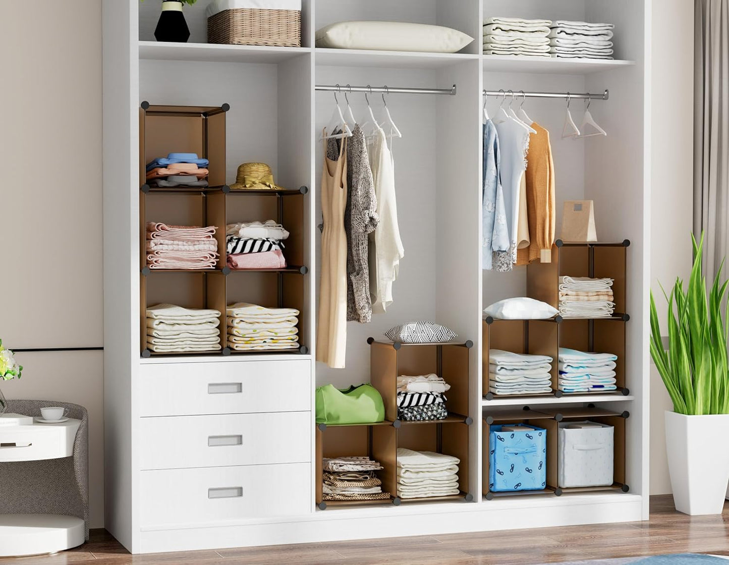 6-Cube Storage Organizer, Closet Organizer Storage Shelf Bookcase Bookshelf with Metal Hammer, Storage Cubes Organizer Cabinet for Kids, Closet, Bedroom, Bathroom, (11.8x11.8x11.8 inch)