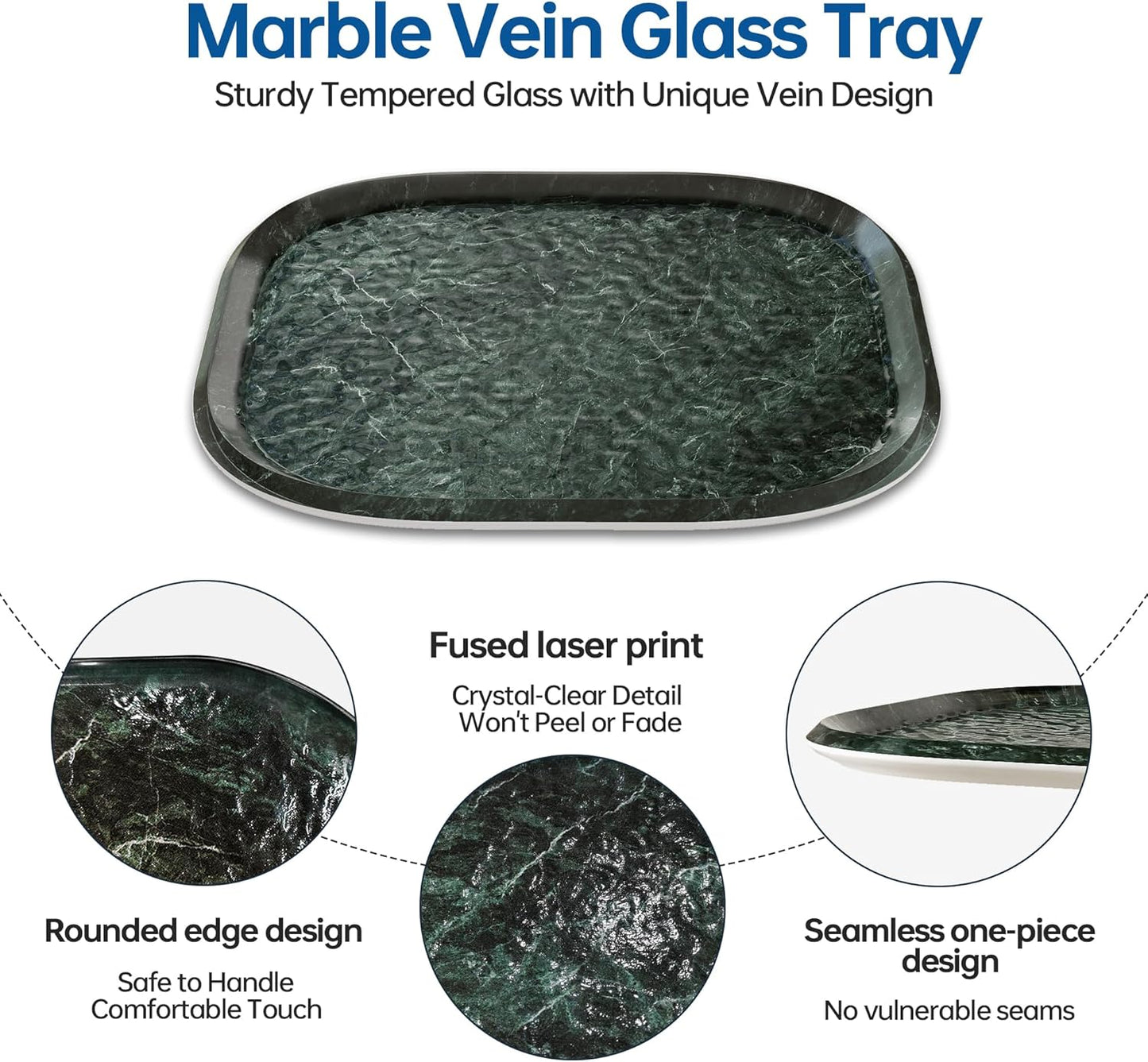 Vanity Decorative Glass Tray,12" x 12" Green Marble Pattern Perfume Tray, Bathroom Tray Countertop Organizer for Soap Towel, Jewelry, Candle