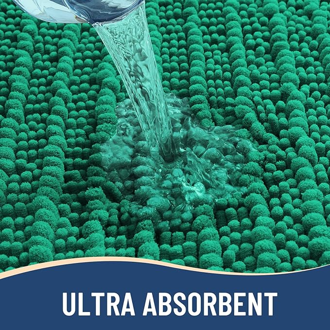 Arotive Luxury Chenille Bathroom Rug Mat, Extra Soft Thick Absorbent Shaggy Bath Rugs, Non-Slip Machine Wash Dry, Plush Bath Mats for Bathroom, Shower and Tub, 47x24, Emerald