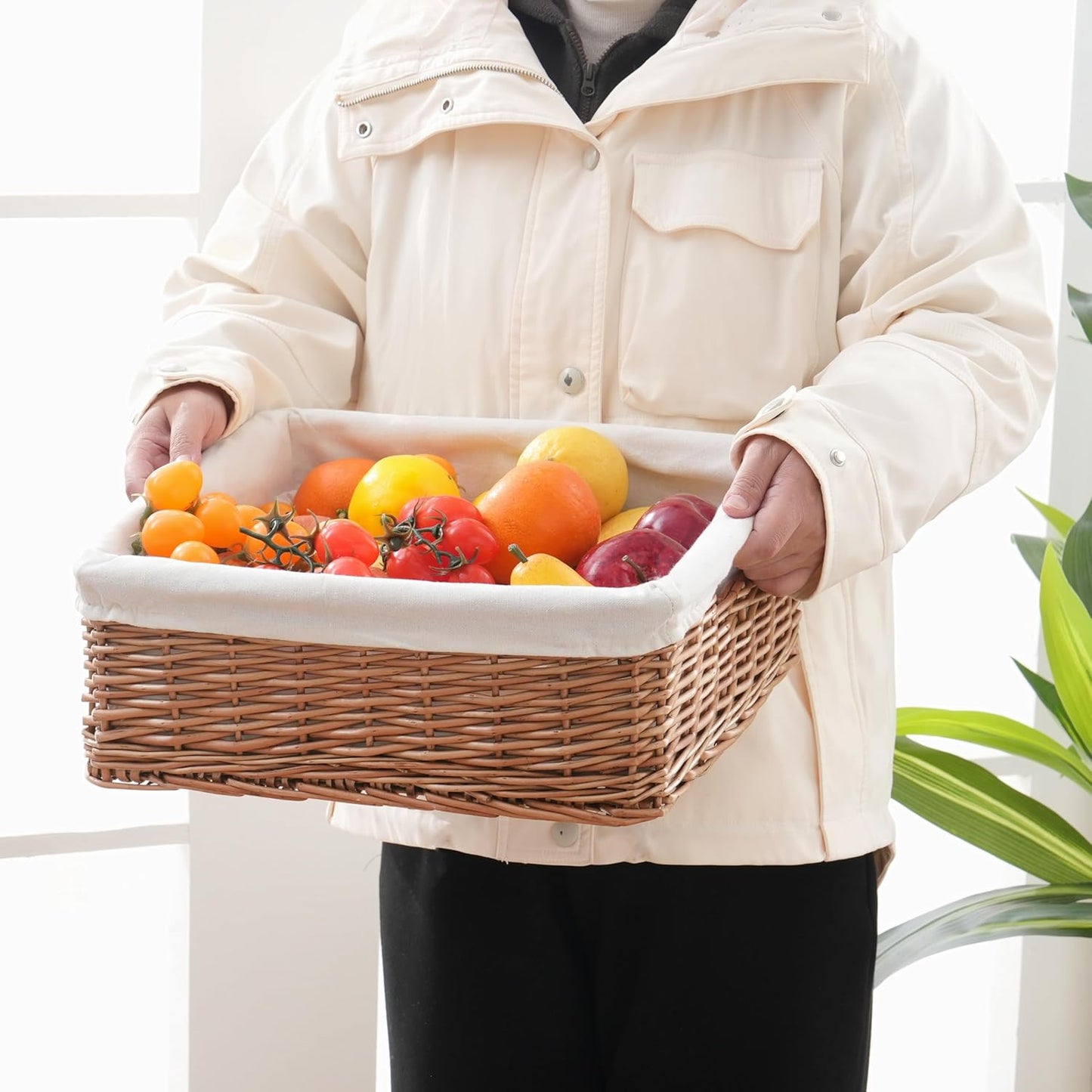 Handwoven Willow Storage Basket with Removable Cotton Liner – Fits 13’’ Cabinets, Eco-Friendly Organizer for Home Décor